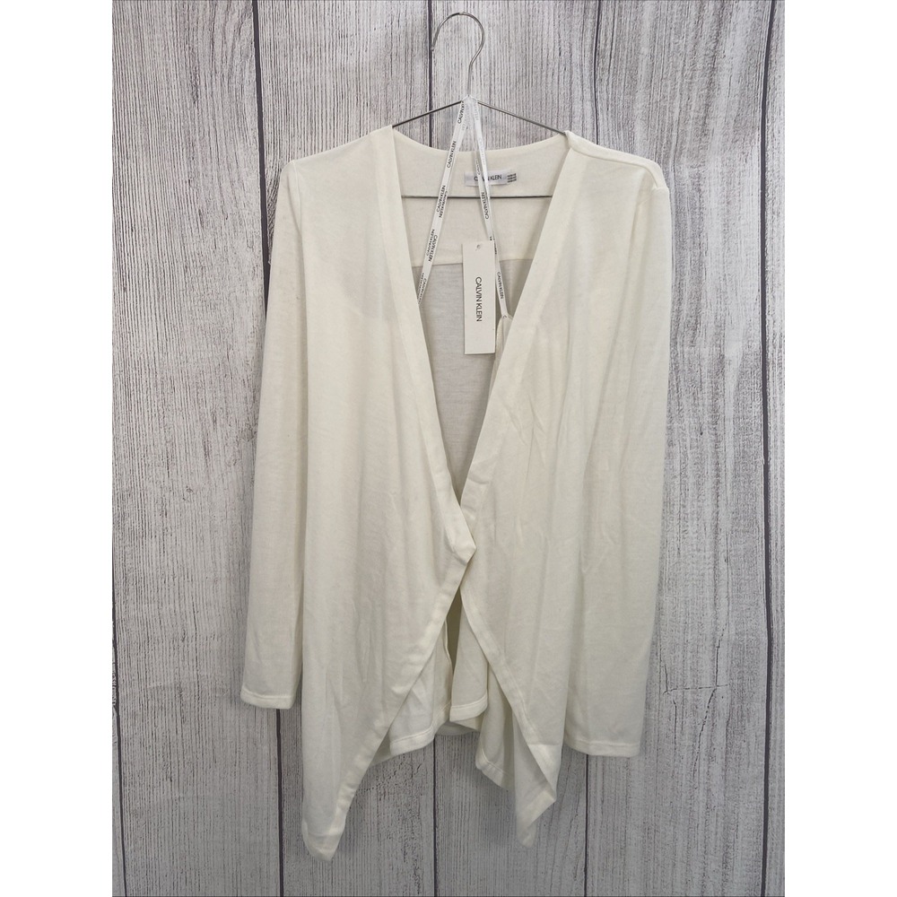Calvin Klein Flyway Cardigan Womens MEDIUM White Knit Fly Away Blouse Summer